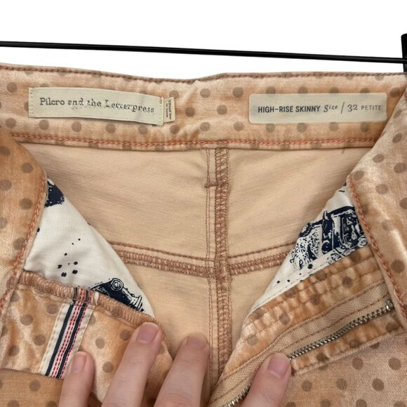 ANTHROPOLOGIE Pilcro Velvet Jeans 32P PETITE Skinny Peach Polka Dot High Rise - Picture 9 of 15